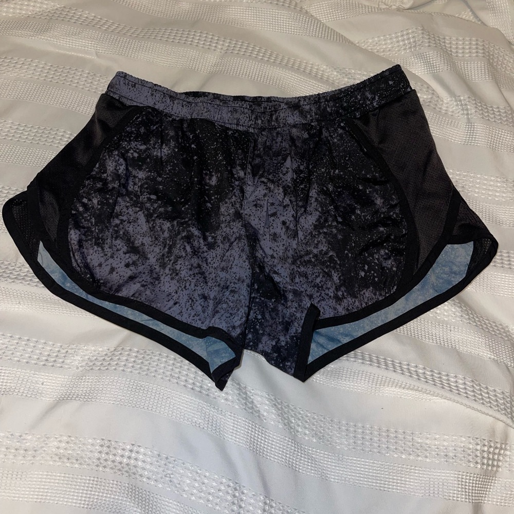 Black and grey short running shorts